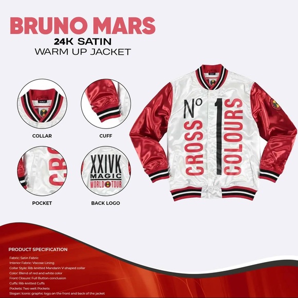BRUNO MARS ‼️NEW‼️24k MAGIC WORLD TOUR BOMBER JACKET - Picture 5 of 5